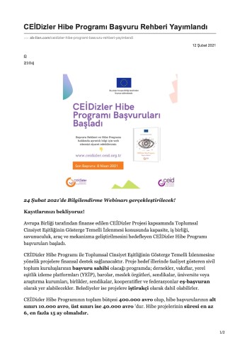 CEİDizler Hibe Programı Başvuru Rehberi Yayımlandı