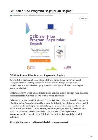 CEİDizler Hibe Programı Başvuruları Başladı